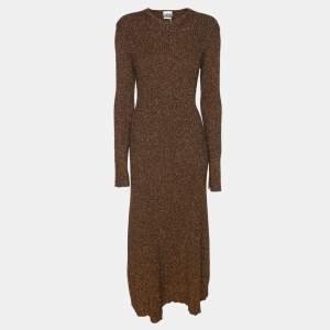 Pre Owned Ganni Metallic Gold Lurex Knit Midi Dress M