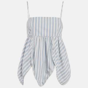 Ganni Blue Stripe Cotton Sleeveless Asymmetric Top S