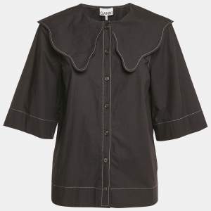 Ganni Black Cotton Button Front Blouse M