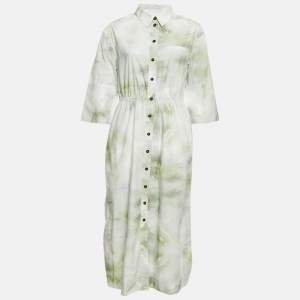Ganni Green Tie-Dye Print Button Front Long Shirt Dress M