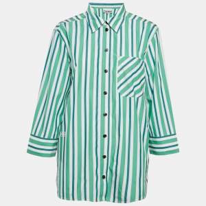 Ganni Green Striped Cotton Button Front Oversized Shirt S