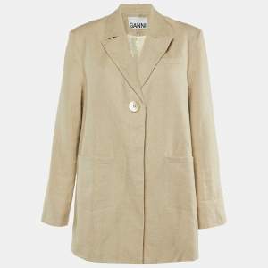 Ganni Neutral Linen Button Front Oversized Jacket L