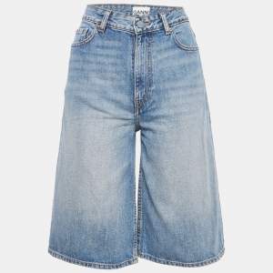 Pre Owned Ganni Blue Faded Denim Bermuda Shorts S Waist 26"