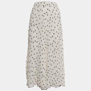 Pre Owned Ganni White Polka Dot Print Chiffon Plisse Midi Skirt S