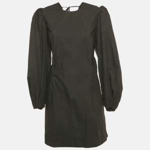 Pre Owned Ganni Black Poplin Back Open Mini Dress XL