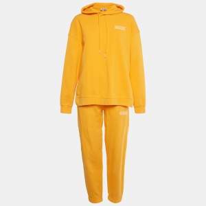 Pre Owned Ganni Orange Logo Embroidered Cotton Hoodie and Sweatpants Set S/M