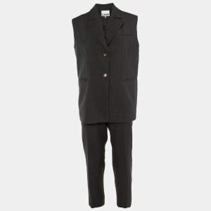 Pre Owned Ganni Grey Patterned Crepe Vest & Pants Suit XXS/XS/L