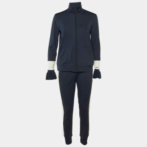مملوكة مسبقًا Ganni Navy Blue Striped Detail Jersey Presbourg Track Suit Set S