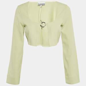 Pre Owned Ganni Mint Green Stretch Knit Crop Cardigan XS