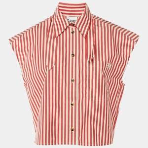 Pre Owned Ganni Red Striped Cotton Oversized Sleeveless Shirt S