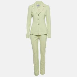 Pre Owned Ganni Light Green Twill Notched Lapel Blazer and Pants Suit S