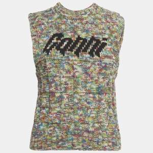 Pre Owned Ganni Multicolor Logo Intarsia Rope Knit Vest Top XS