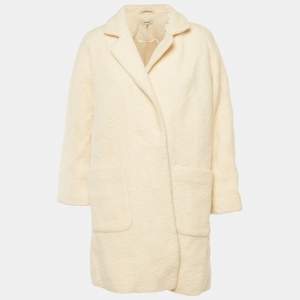 Pre Owned Ganni Cream Fleece Wool Double Breasted Coat L