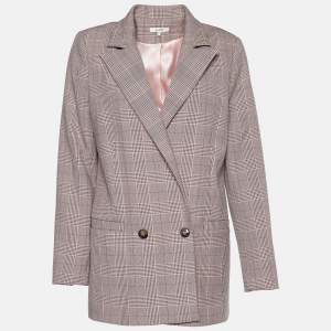 Ganni Pink Plaid Hewitt Double Breasted Cady Blazer XS