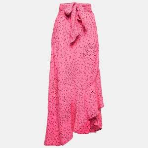 Ganni Pink Printed Crepe Midi Wrap Skirt XS