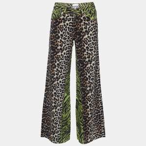 Ganni Multicolor Animal Printed Denim Wide Leg Jeans S Waist 29"