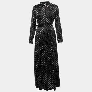 Pre Owned Ganni Black Polka Dot Printed Silk Button Front Maxi Dress M