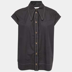 Pre Owned Ganni Black Cotton Button Front Sleeveless Shirt S