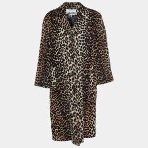 Ganni Brown Leopard Printed Linen & Cotton Coat M
