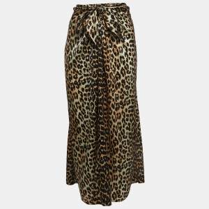 Ganni Black/Beige Leopard Print Silk Knot Detail Skirt S