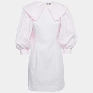 Pre Owned Ganni Pink Floral Printed Cotton Balloon Sleeve Mini Dress L