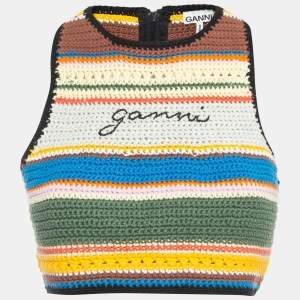 Ganni Multicolor Crochet Knit Crop Top S