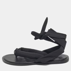 Ganni Black Nylon Puffy Thong Ankle Wrap Flats Size 39