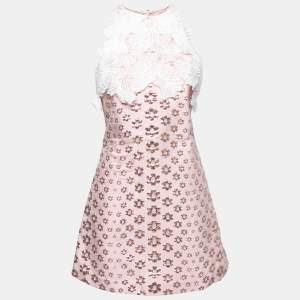 Giamba Pink Floral Patterned Jacquard Lace Applique Mini Dress M