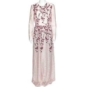 Giambattista Valli Pink Embroidered Tulle  Floral  Applique Detail Gown L
