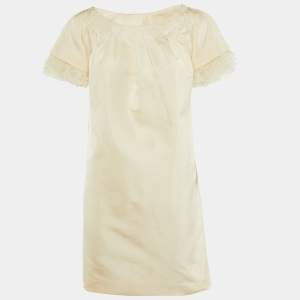 Pre Owned Giambattista Valli Cream Silk Frill Detail Mini Dress M