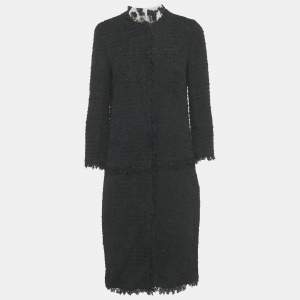 Pre Owned Giambattista Valli Black Tweed Mid-Length Coat S