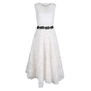 Giambattista Valli White Floral Applique Embroidered Sleeveless Dress M