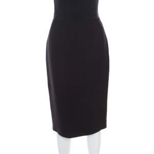 Giambattista Valli Black Silk Wool Ribbed Waist Pencil Skirt S
