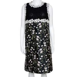 Giambattista Valli Black Floral Jacquard & Lace Mini Dress L