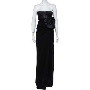 Giambattista Valli Black Silk Draped Bustier Detail Faux Wrap Gown S