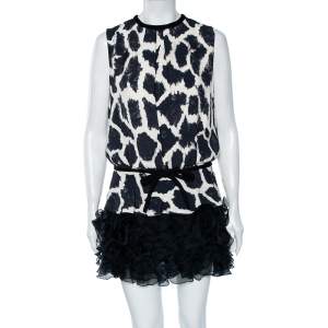 Giambattista Valli Monochrome Silk Ruffled Hem Detailed Short Dress M