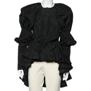 Giambattista Valli Black Synthetic Ruffled Asymmetric Hem Top XS