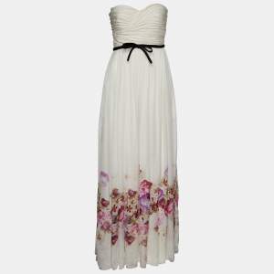 Giambattista Valli White Floral Printed Silk Strapless Gown M