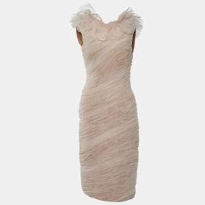 Giambattista Valli Light Pink Ruched Tulle Ruffle Detail Sheath Dress M
