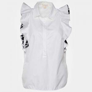 Giambattista Valli White Cotton Lace Detail Ruffle Sleeveless Top XS