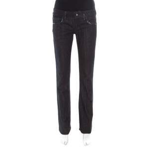 GF Ferre Black Dark Wash Crystal Owl Embellished Detail Straight Fit Jeans M