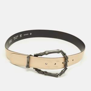 مملوكة مسبقًا Gianfranco Ferre Metal Bamboo 90CM Buckle Belt Cream Leather