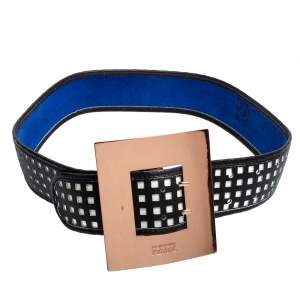 Gianfranco Ferre Black/White Textured Leather Buckle Waist Belt 