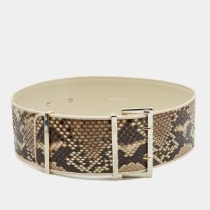 Gianfranco Ferre Beige Watersnake Leather Buckle Wide Belt 90CM