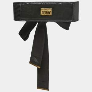Gianfranco Ferre Black Leather and Lizard Logo Plague Wrap Belt 