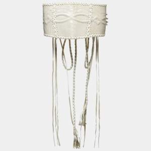 Gianfranco Ferre White Ostrich Leg and Leather Braided Corset Belt