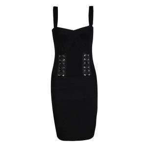 Gianfranco Ferre Black Knit Criss Cross Eyelet Detail Bodycon Dress M