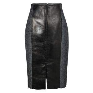 Gianfranco Ferre Grey Wool Contrast Leather Panel Detail Pencil Skirt M