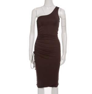 Gianfranco Ferre Brown Ruched Tie Detail One Shoulder Dress S