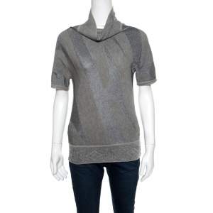 Gianfranco Ferre Metallic Patterned Jacquard Knit Short Sleeve Top M